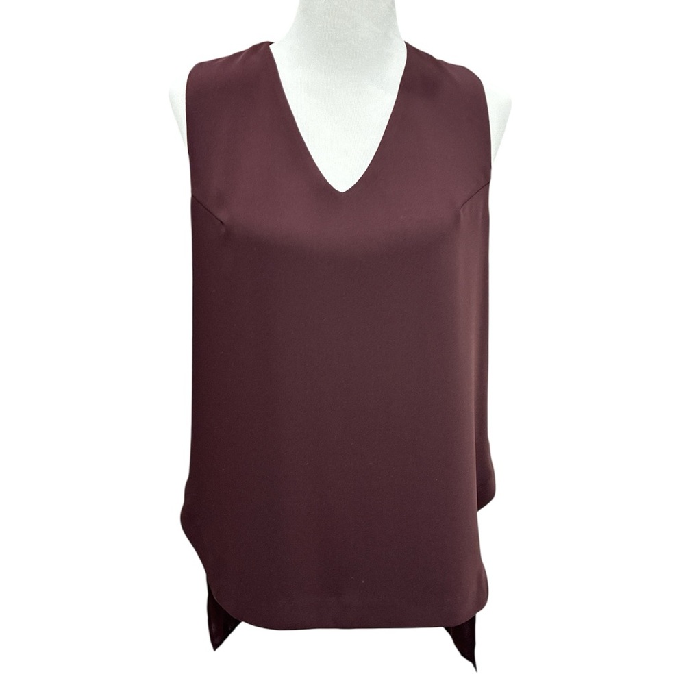 Karlie v-neck sleeveless multi layer eggplant color blouse